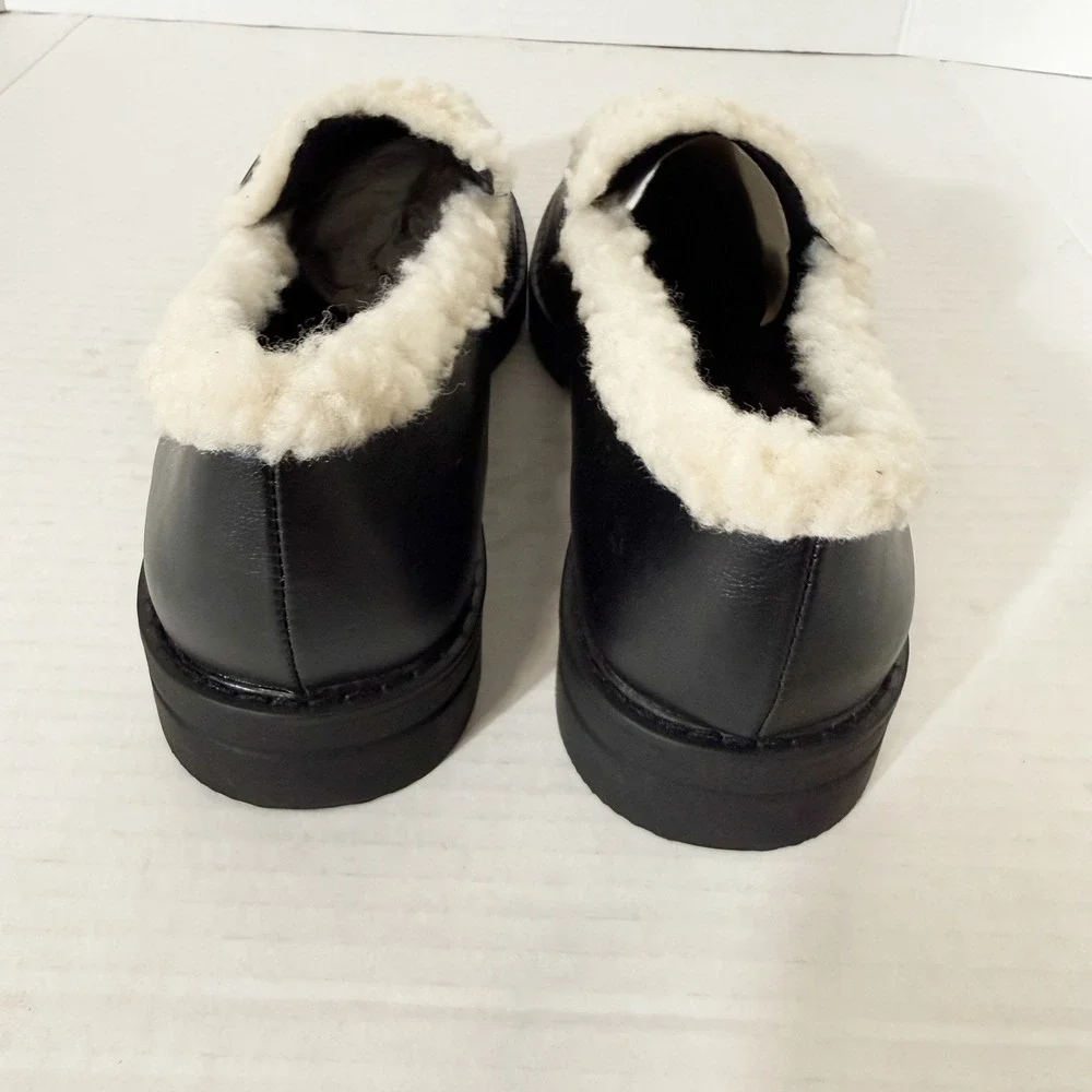 JustFab Leli Womens Black Cream Sherpa Chunky Platform Lug Sole Loafer Size 8